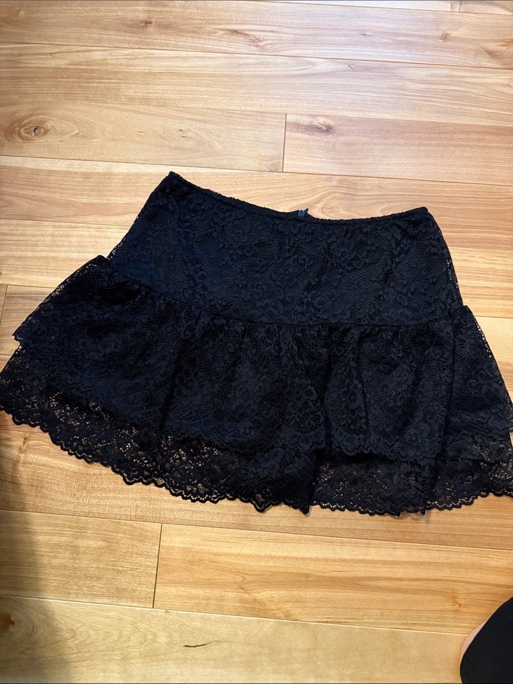 Black Lace Tiered Mini Skirt